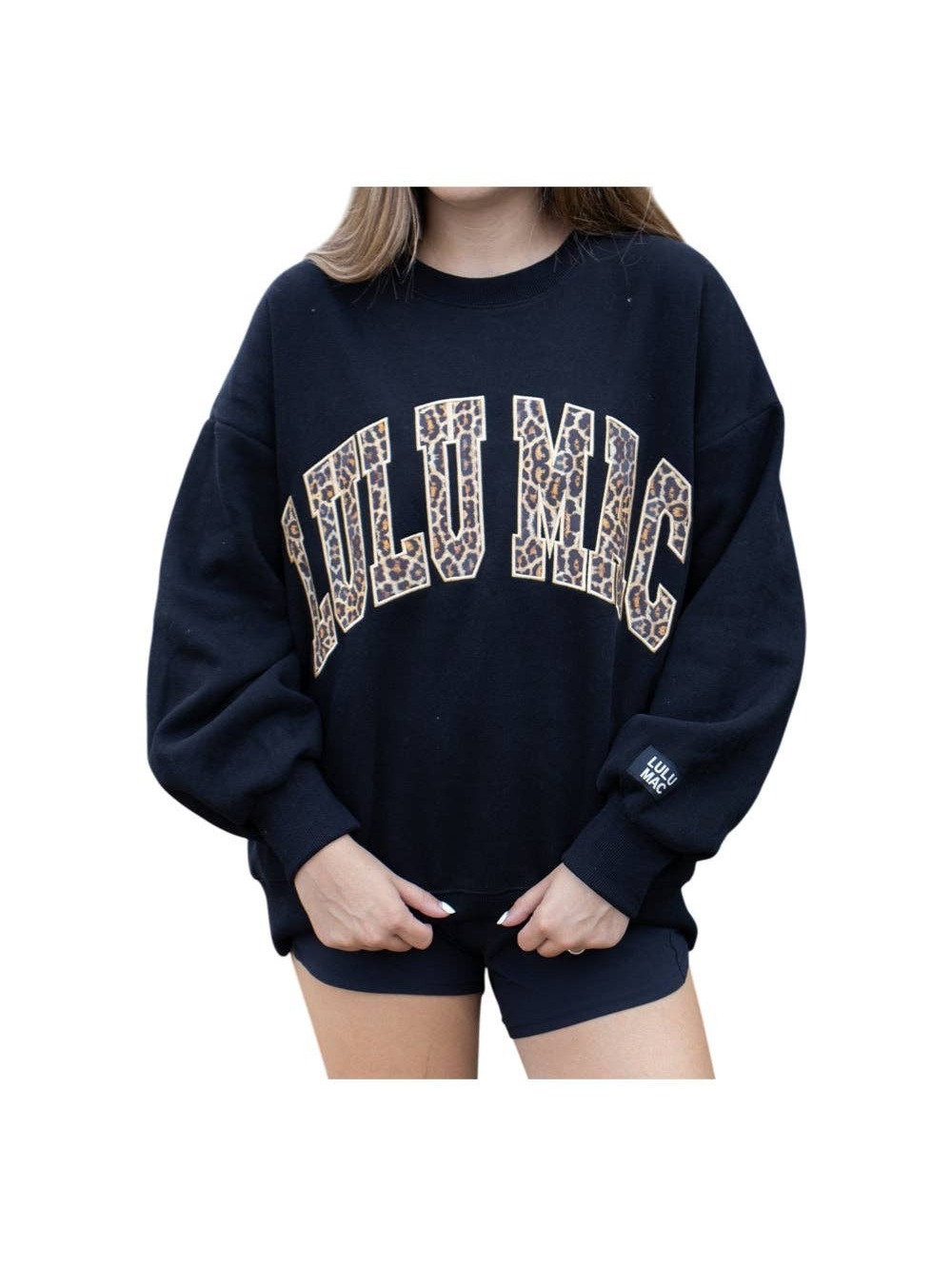 Lulu Mac Black Leopard Logo Graphic Sweatshirt Large